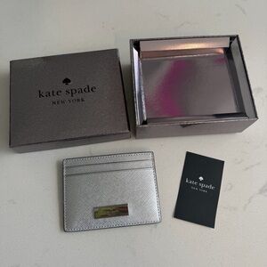 kate spade metallic silver card case wallet with gift box
